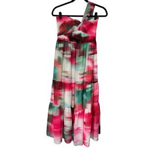 Belle Badgley Mischka Dress Size 2 Remi Georgette Strapless One Sleeve Midi